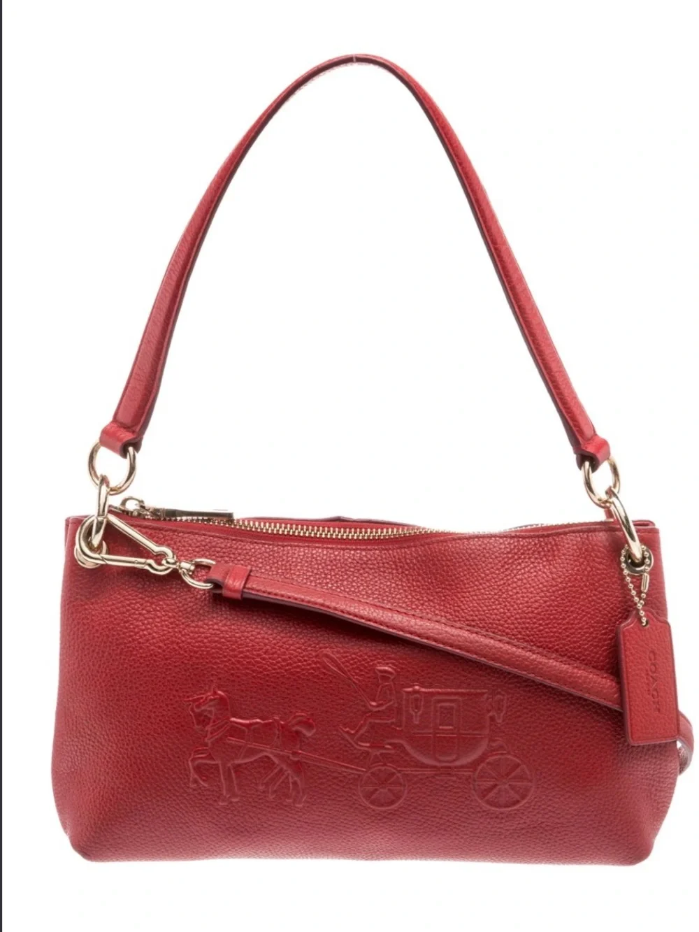 Coach embossed horse & carriage Pebbled Leather Charley pochette or Crossbody